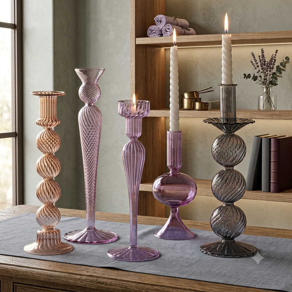 Minimalist Nordic Glass Candlestick Holder – Unique Tall Taper Candle Stand for Modern Tablescapes & Special Event Decor