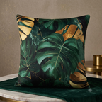 Taie d'oreiller opulente à motif feuille de Monstera – Housse de coussin décorative verte et moelleuse pour un intérieur moderne de style bohème ou resort