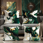 Lot de 4 housses de coussin décoratives abstraites à motif floral émeraude et or – Luxe moderne pour canapé, fauteuil d'appoint et décoration de chambre