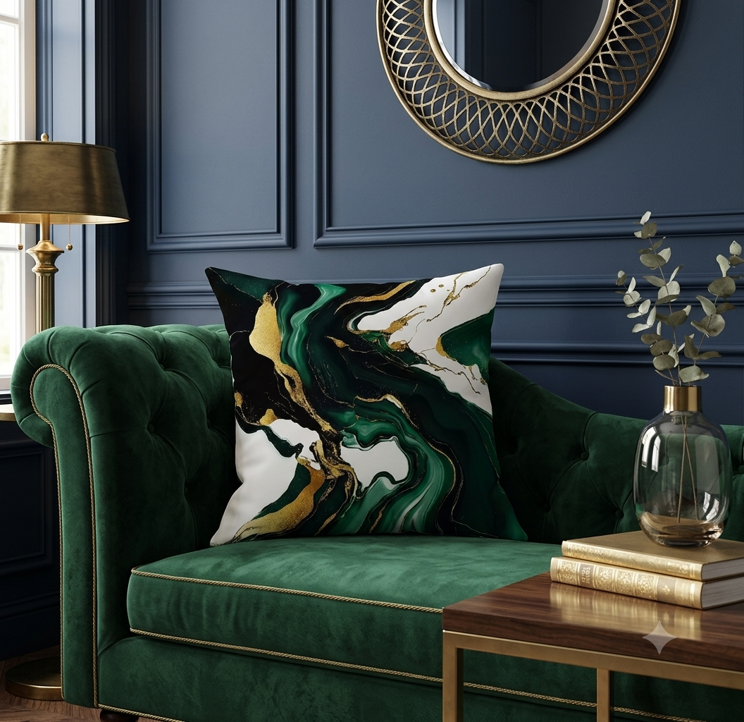 Emerald & Gold Leaf Abstract Floral Pillow Cover Set – 4-Pack Modern Luxury Decorative Cushions for Couch, Accent Chair & Bedroom Decor