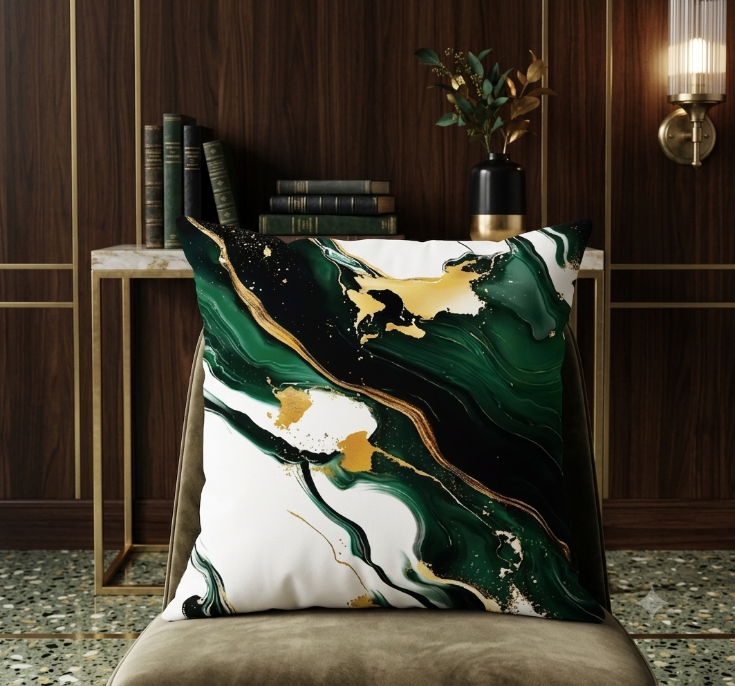 Emerald & Gold Leaf Abstract Floral Pillow Cover Set – 4-Pack Modern Luxury Decorative Cushions for Couch, Accent Chair & Bedroom Decor