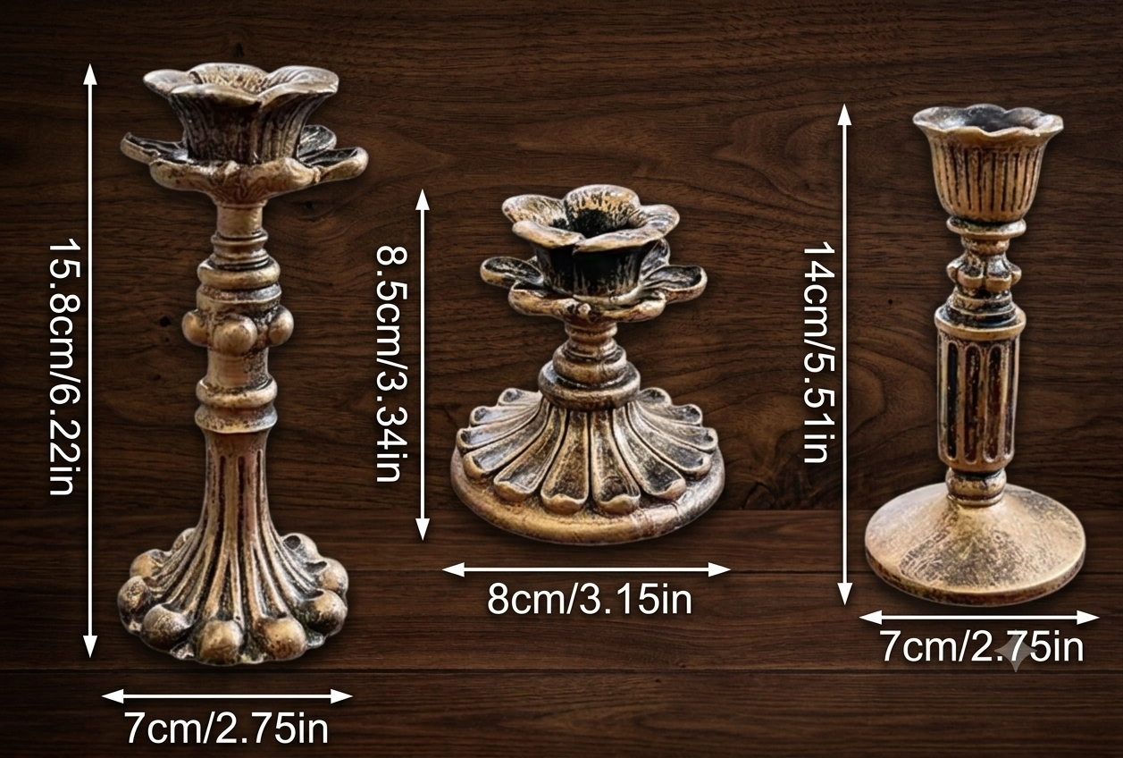 Antique Bronze Resin Taper Candlestick Holder – Vintage Victorian Style Candle Stand for Dark Academia & Dinner Tablescapes