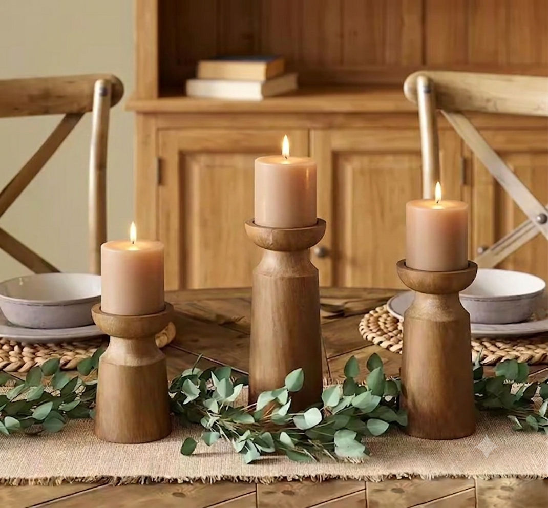 Rustic Natural Wood Cylinder Candle Holder – Retro Wooden Candlestick Stand for Farmhouse Tablescapes & Festival Decor