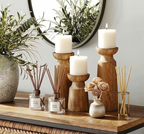 Rustic Natural Wood Cylinder Candle Holder – Retro Wooden Candlestick Stand for Farmhouse Tablescapes & Festival Decor