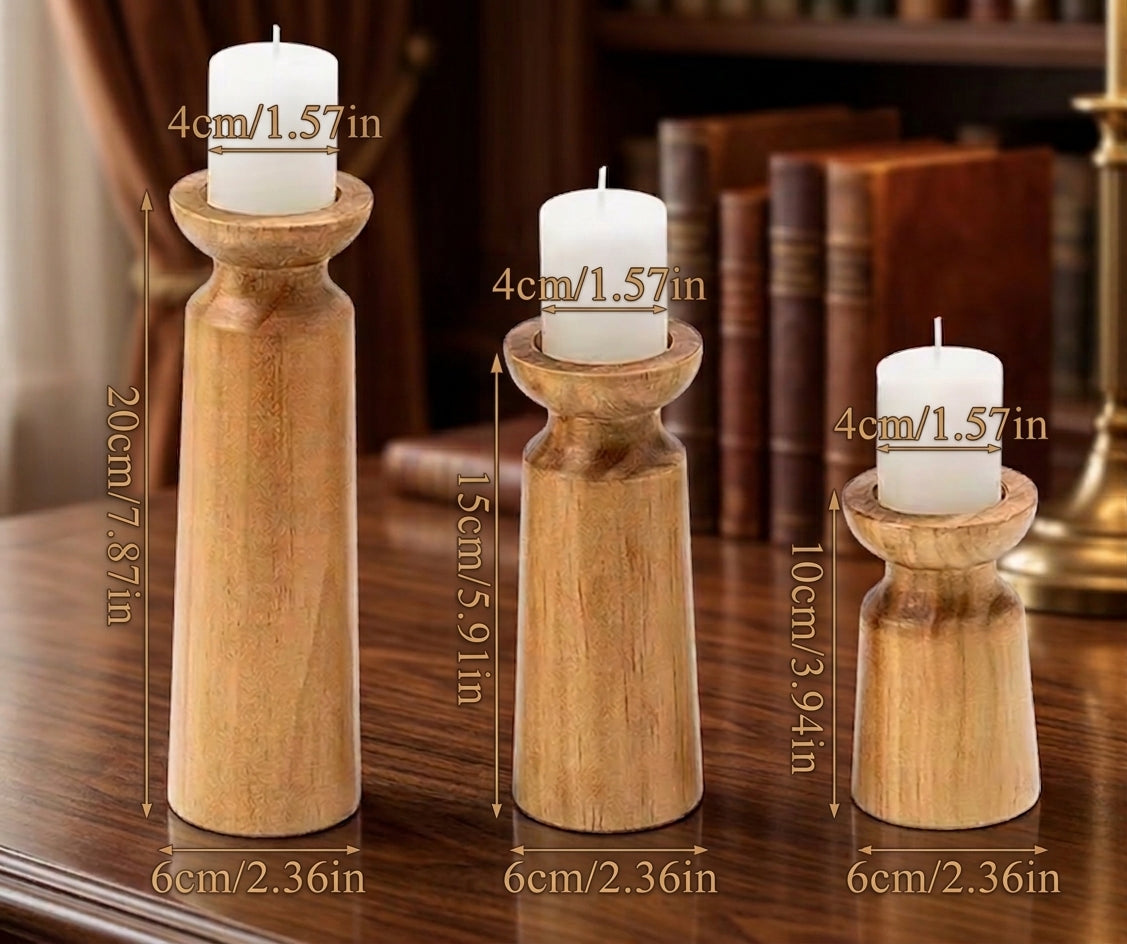 Rustic Natural Wood Cylinder Candle Holder – Retro Wooden Candlestick Stand for Farmhouse Tablescapes & Festival Decor