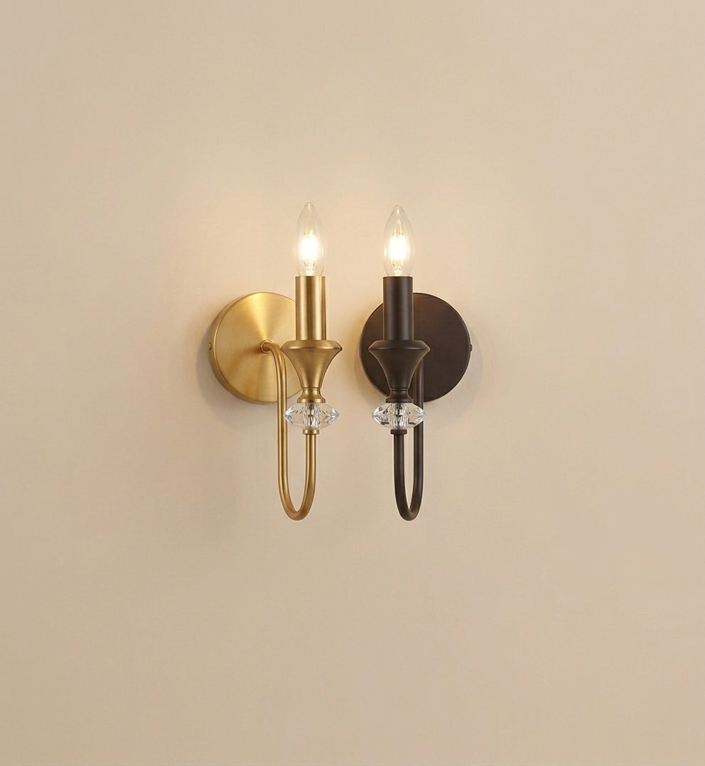 Nordic Retro Candle Wall Sconce – Glossy Copper & Black Decorative E14 LED Wall Light for Bedroom Bedside & Accent Wall Decor