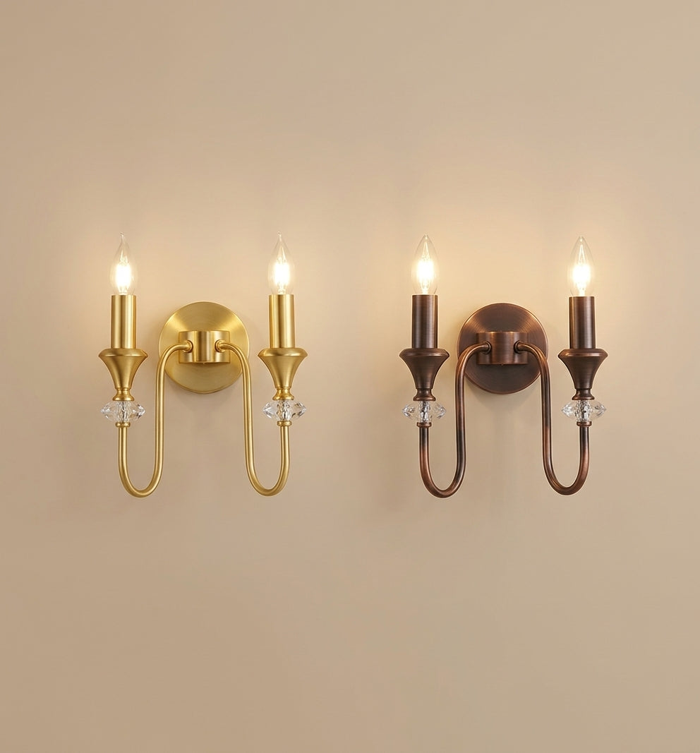 Nordic Retro 2 Candle Wall Sconce – Glossy Copper & Black Decorative E14 LED Wall Light for Bedroom Bedside & Accent Wall Decor