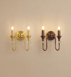Nordic Retro 2 Candle Wall Sconce – Glossy Copper & Black Decorative E14 LED Wall Light for Bedroom Bedside & Accent Wall Decor