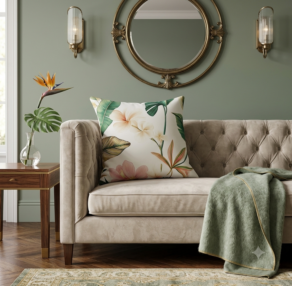 Lush Tropical Botanical Leaf Cushion Cover – Boho Jungle Floral Accent Throw Pillowcase for Resort-Style Living Room Decor