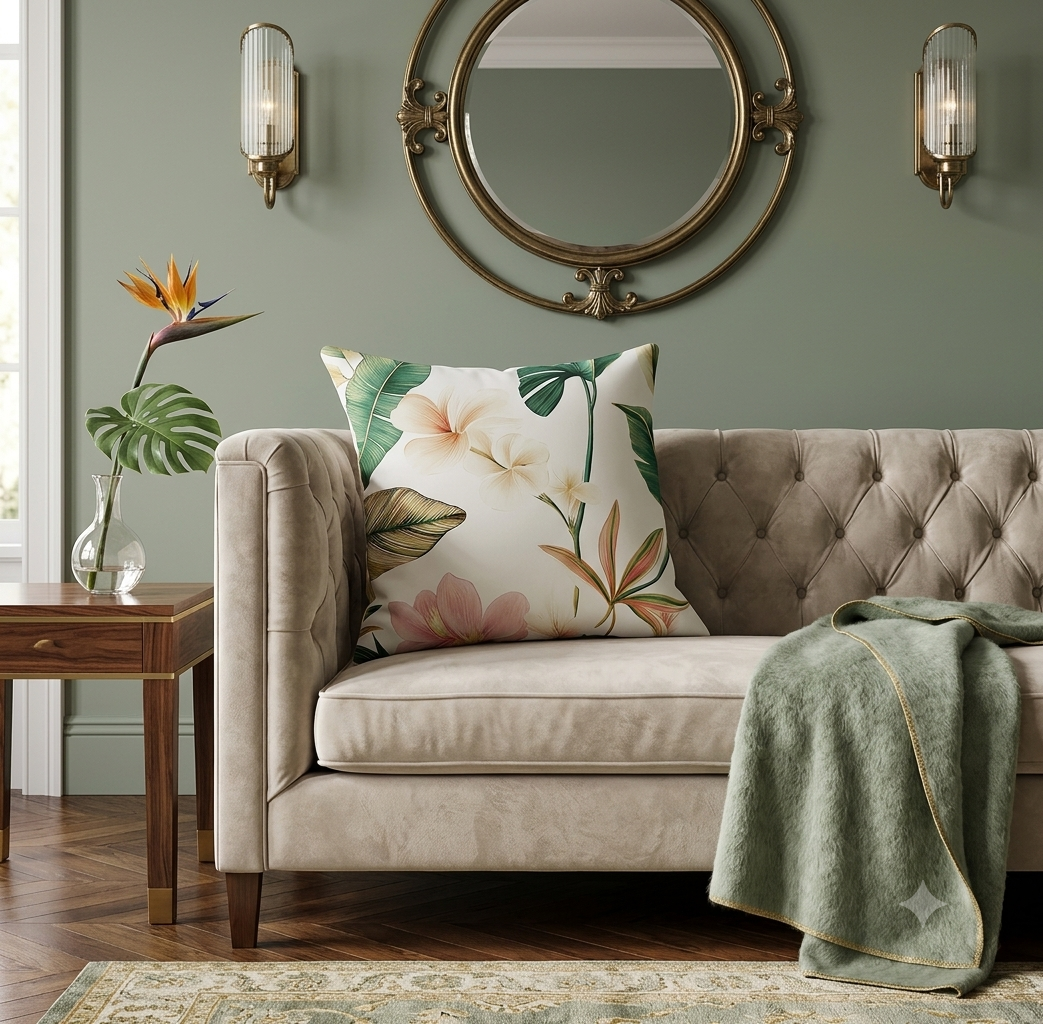 Lush Tropical Botanical Leaf Cushion Cover – Boho Jungle Floral Accent Throw Pillowcase for Resort-Style Living Room Decor
