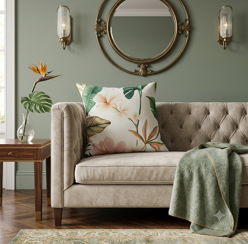 Lush Tropical Botanical Leaf Cushion Cover – Boho Jungle Floral Accent Throw Pillowcase for Resort-Style Living Room Decor