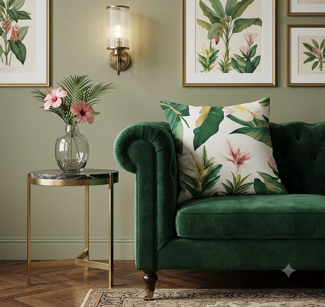 Lush Tropical Botanical Leaf Cushion Cover – Boho Jungle Floral Accent Throw Pillowcase for Resort-Style Living Room Decor