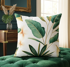 Lush Tropical Botanical Leaf Cushion Cover – Boho Jungle Floral Accent Throw Pillowcase for Resort-Style Living Room Decor