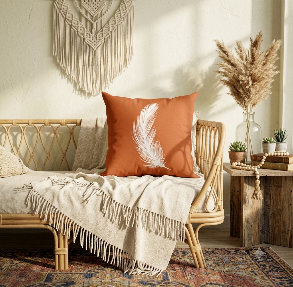 Rustic Terracotta Boho Pillow Covers – Whimsical Dandelion & Feather Print Cushion Case for Earthy Bohemian Home Decor