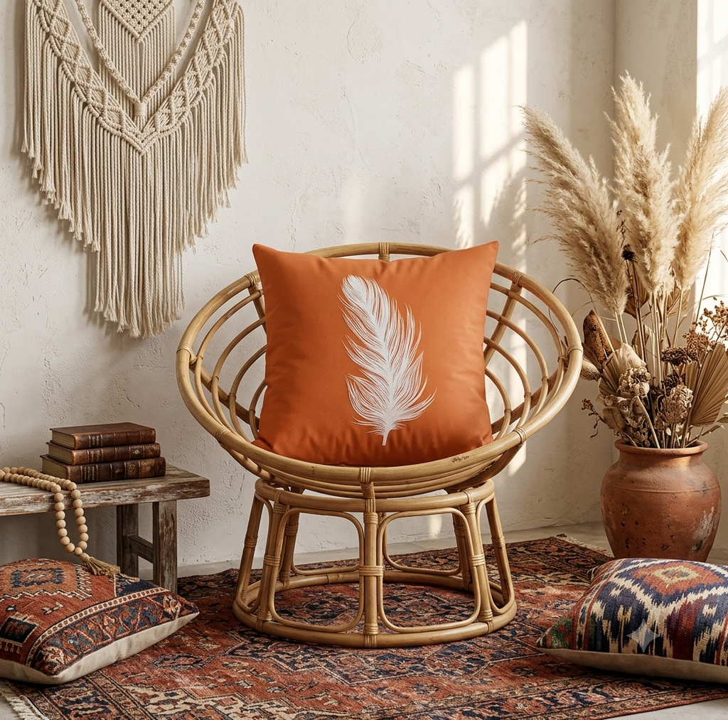 Rustic Terracotta Boho Pillow Covers – Whimsical Dandelion & Feather Print Cushion Case for Earthy Bohemian Home Decor