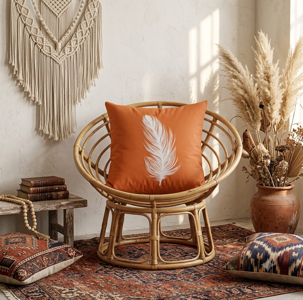 Rustic Terracotta Boho Pillow Covers – Whimsical Dandelion & Feather Print Cushion Case for Earthy Bohemian Home Decor