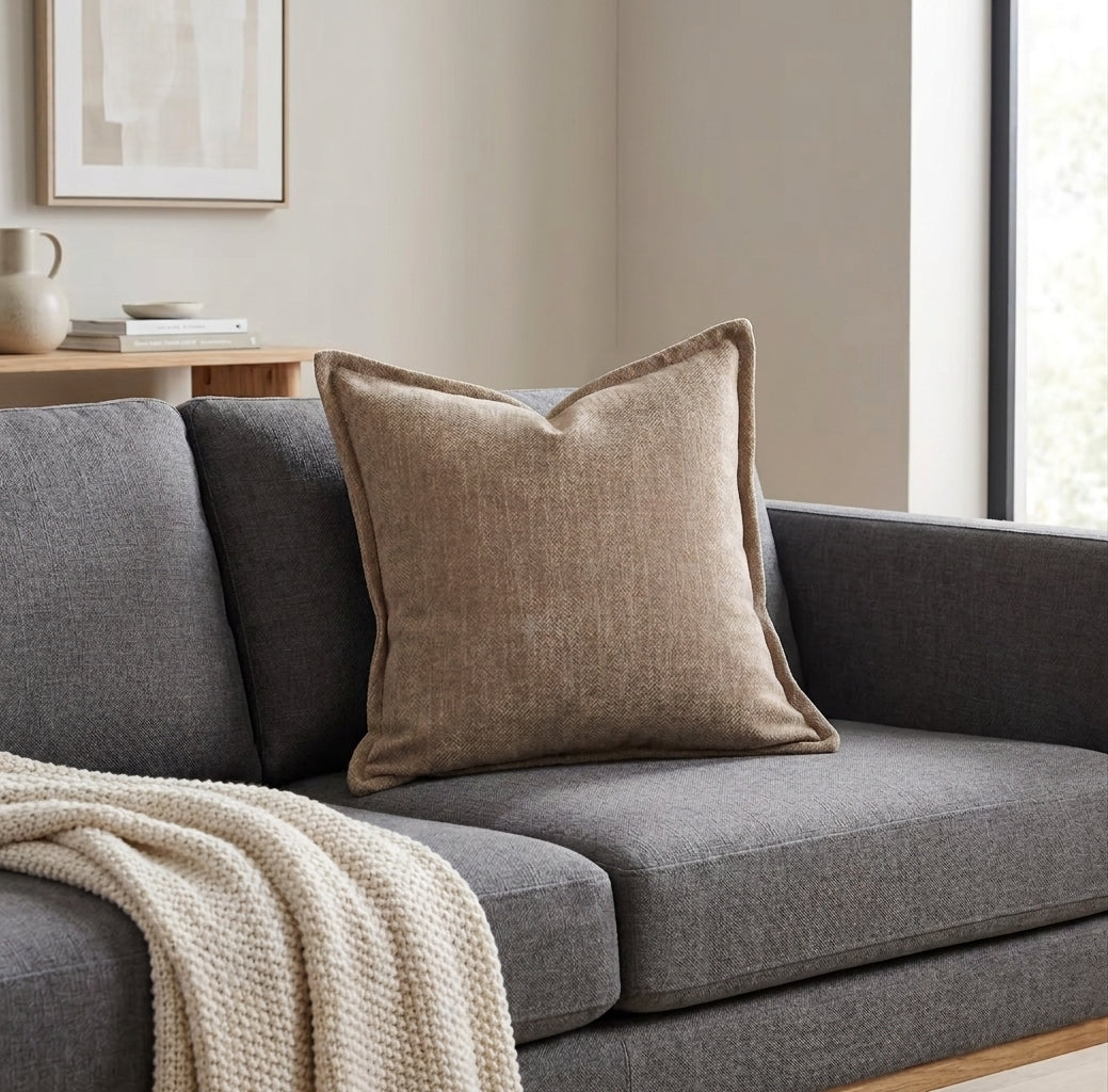 Modern Minimalist Plaid Cushion Cover – Neutral Geometric Accent Pillowcase for Sofa, Accent Chair & Bed
