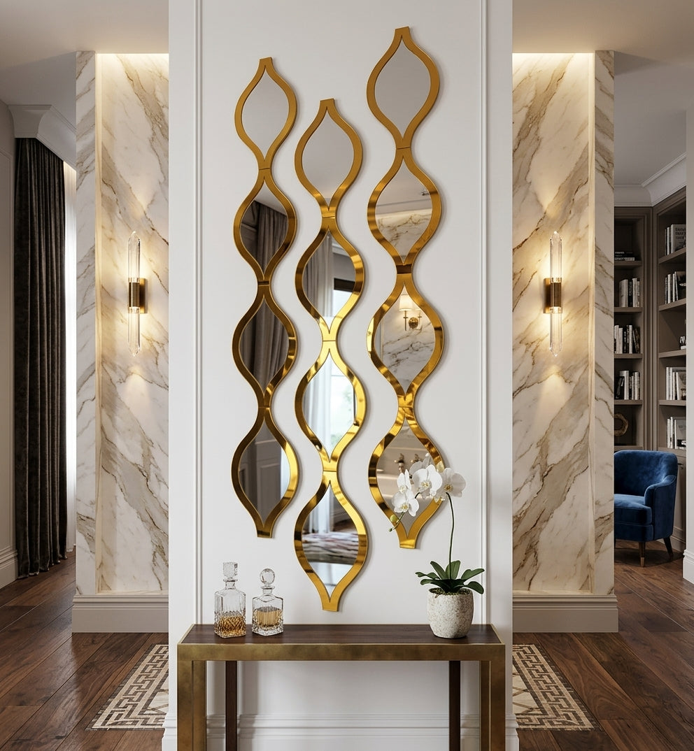 12pcs Gold Teardrop Wall Mirror Set – Peel & Stick Acrylic Mirror Stickers