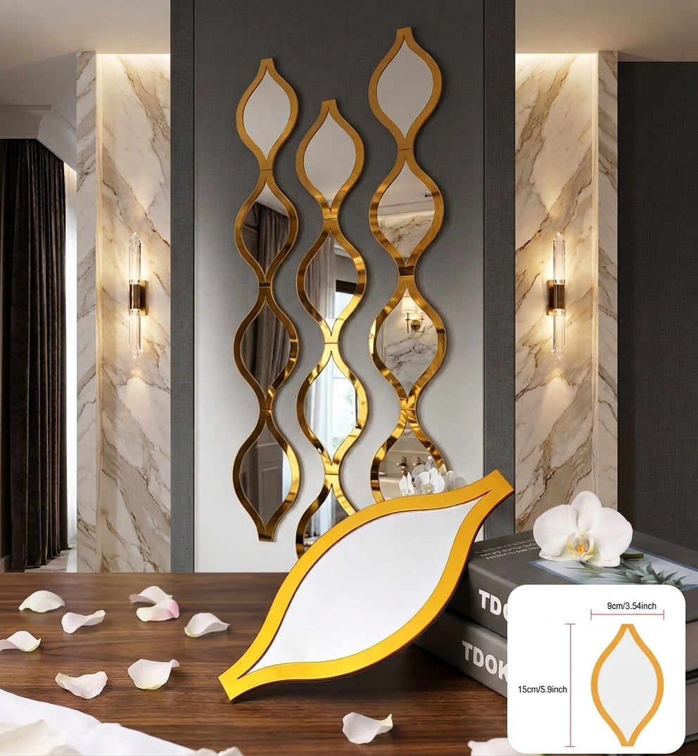 12pcs Gold Teardrop Wall Mirror Set – Peel & Stick Acrylic Mirror Stickers