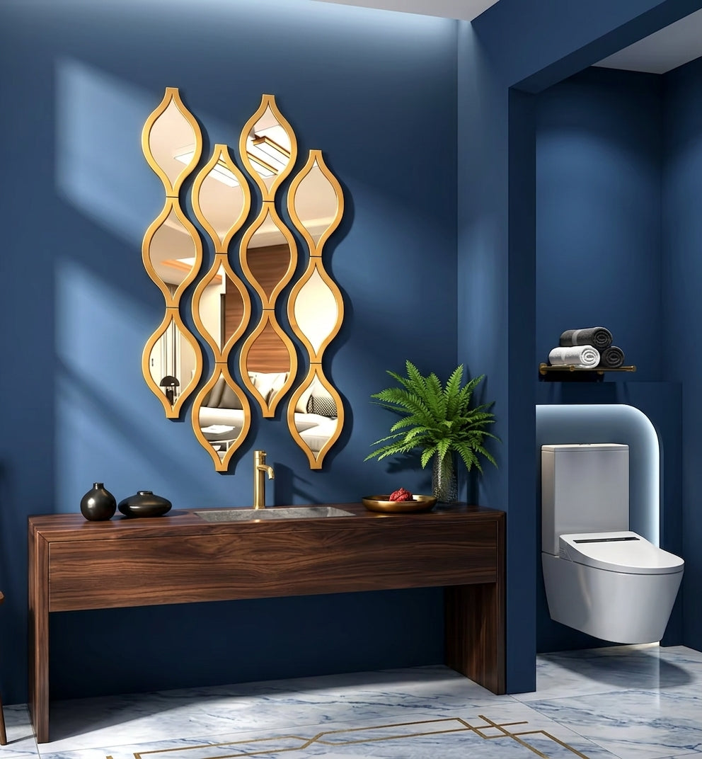 12pcs Gold Teardrop Wall Mirror Set – Peel & Stick Acrylic Mirror Stickers