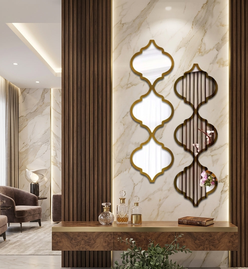 Vintage Moroccan Arabesque Wall Mirror Set (12-Piece) – Large Gold Decorative Wall Mirrors for Bohemian & Mediterranean Home Decor