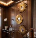 Set of 3 Gold Round Wall Mirrors – Sunburst & Geometric Decorative Accent Mirrors for Glam Gallery Wall & Powder Room Decor