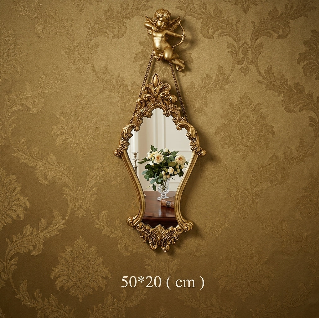 Shabby Chic Vintage Carved Wall Mirror – Ornate Retro Hanging Vanity Mirror & Picture Frame Ornament for French Country Home Aesthetics
