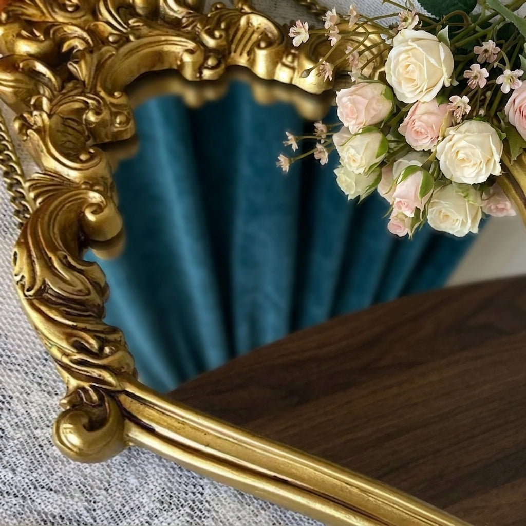 Shabby Chic Vintage Carved Wall Mirror – Ornate Retro Hanging Vanity Mirror & Picture Frame Ornament for French Country Home Aesthetics