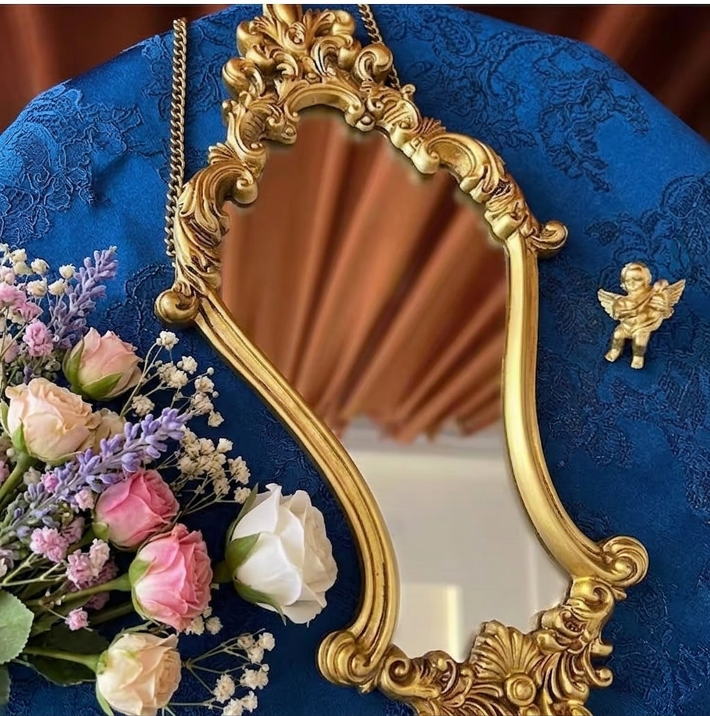 Shabby Chic Vintage Carved Wall Mirror – Ornate Retro Hanging Vanity Mirror & Picture Frame Ornament for French Country Home Aesthetics