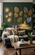 Modern Metallic Botanical Wall Art – Elegant Ginkgo & Palm Leaf Pendant Ornament for Organic Home Decor