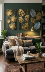 Modern Metallic Botanical Wall Art – Elegant Ginkgo & Palm Leaf Pendant Ornament for Organic Home Decor
