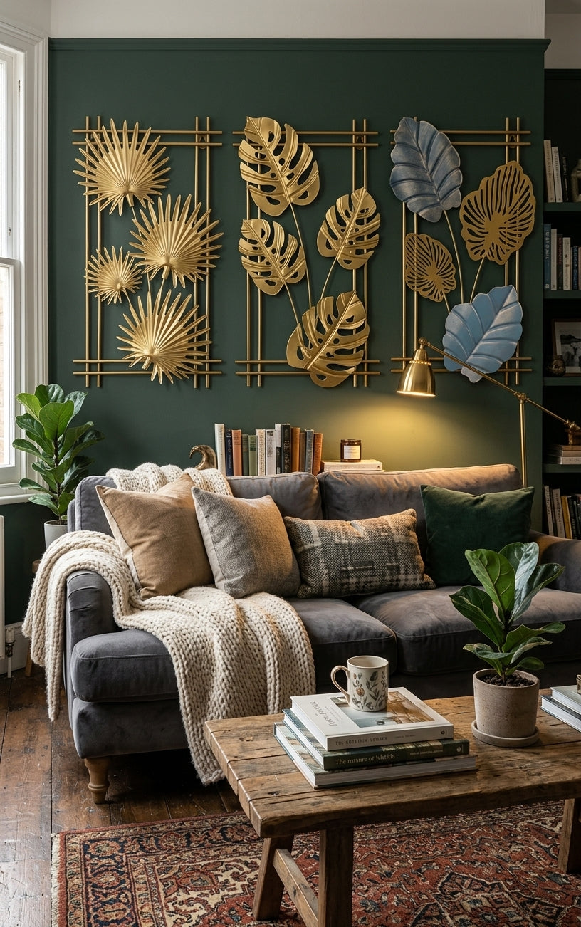 Modern Metallic Botanical Wall Art – Elegant Ginkgo & Palm Leaf Pendant Ornament for Organic Home Decor