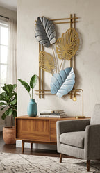 Modern Metallic Botanical Wall Art – Elegant Ginkgo & Palm Leaf Pendant Ornament for Organic Home Decor