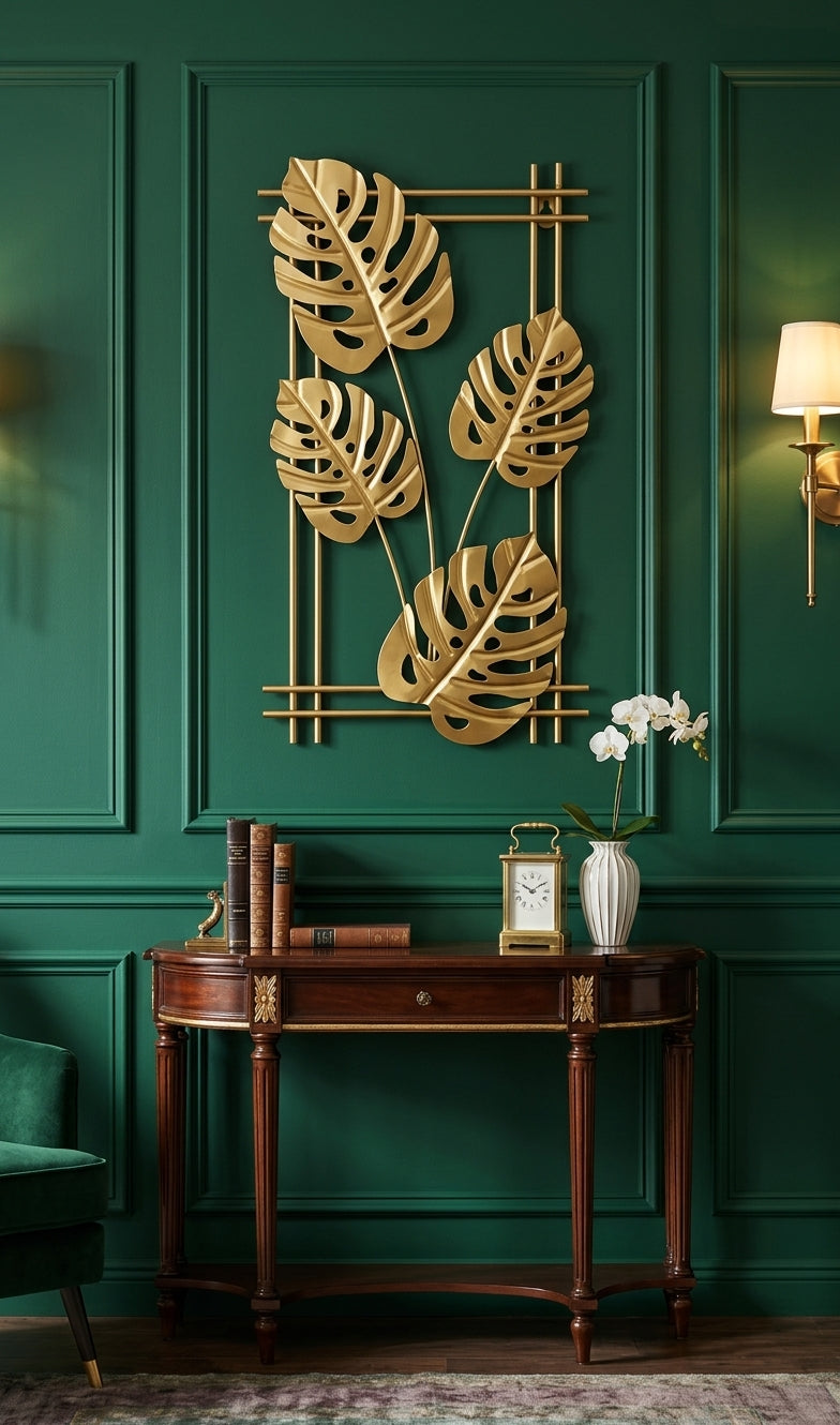 Modern Metallic Botanical Wall Art – Elegant Ginkgo & Palm Leaf Pendant Ornament for Organic Home Decor