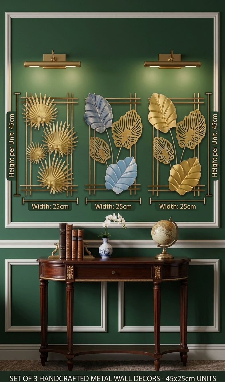 Modern Metallic Botanical Wall Art – Elegant Ginkgo & Palm Leaf Pendant Ornament for Organic Home Decor